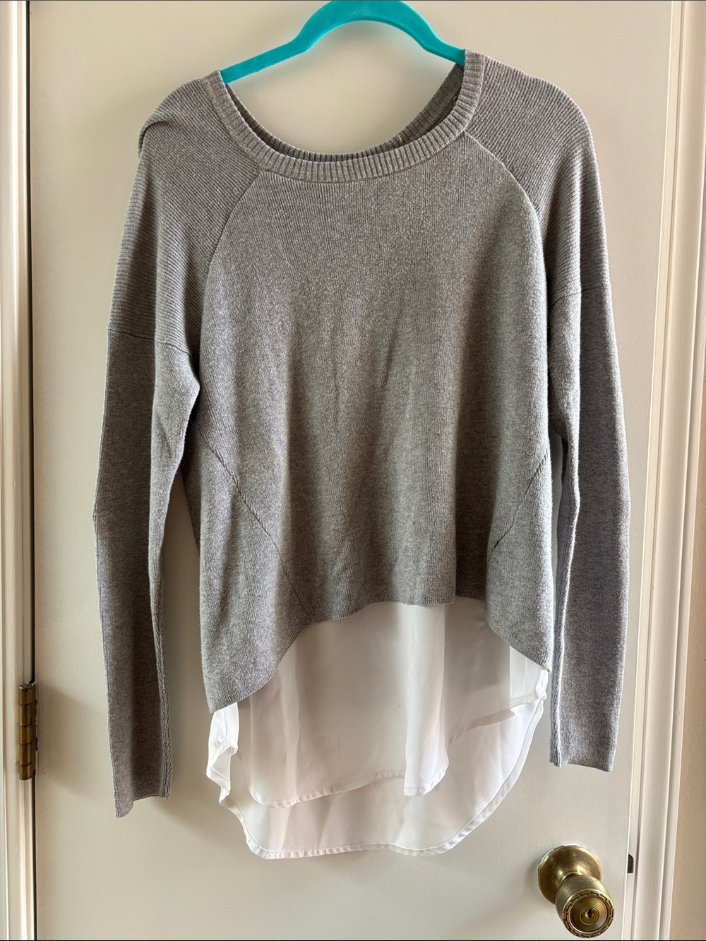 Michael Kors Gray Knit Sweater with White Chiffon Trim